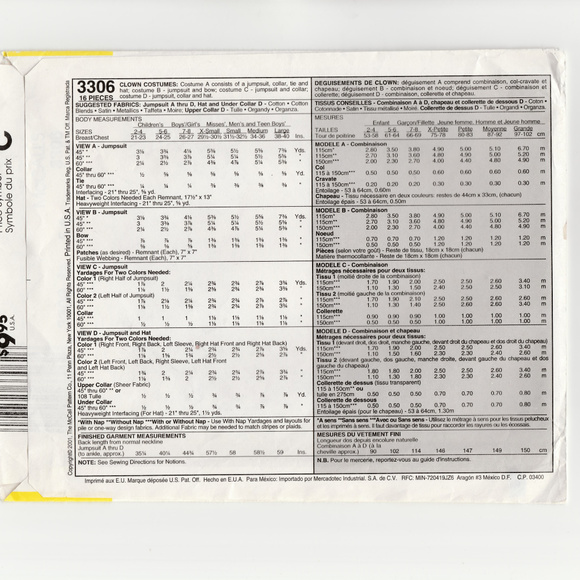 Childs Clown Costume-Jumpsuit-Hat-Sewing Pattern - Picture 4 of 4